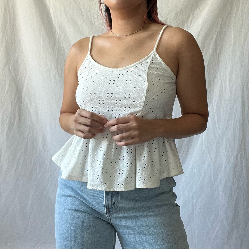White eyelet peplum top